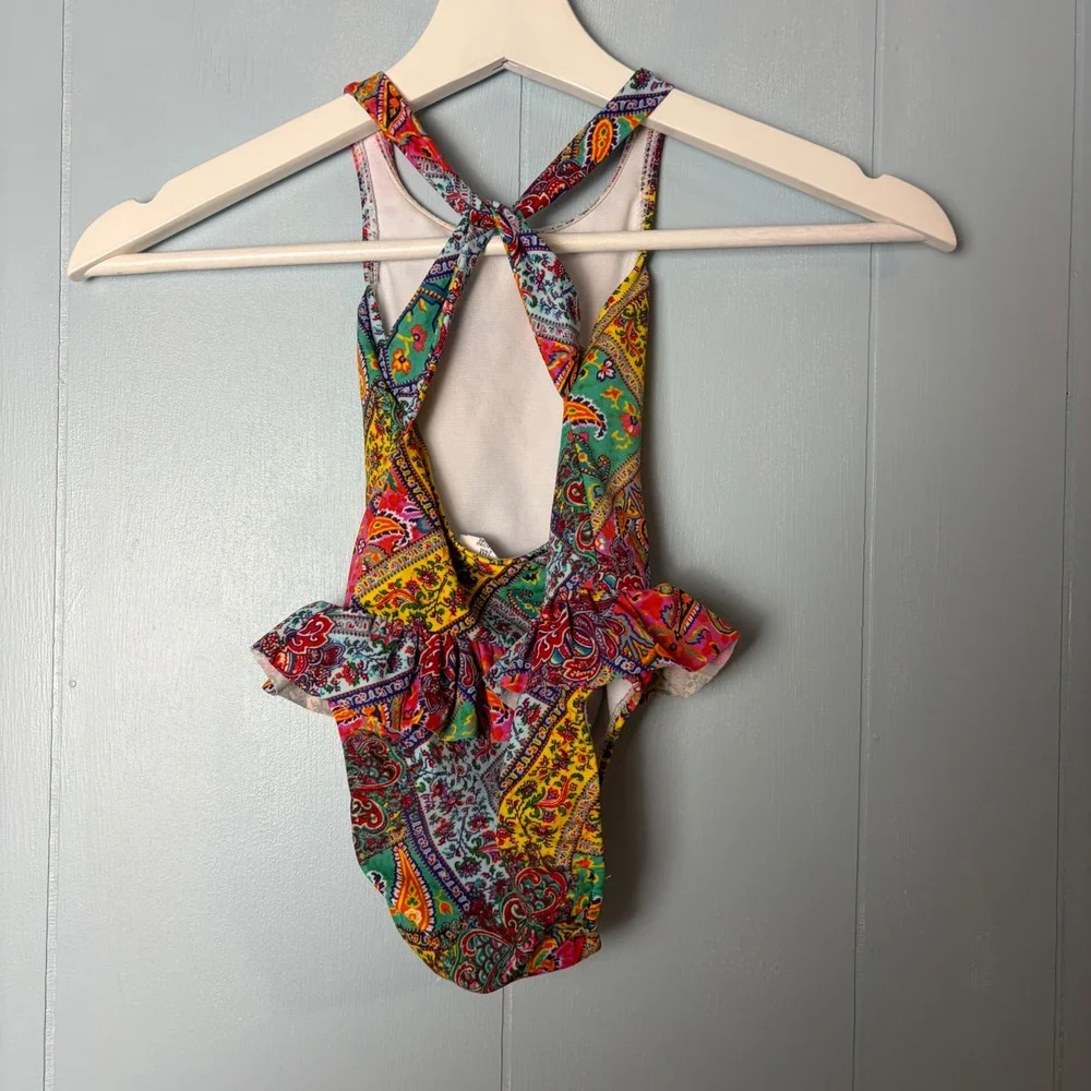 Ralph Lauren Toddler Girls Paisley Patchwork Ruffle One Piece Swimsuit 24M Multi